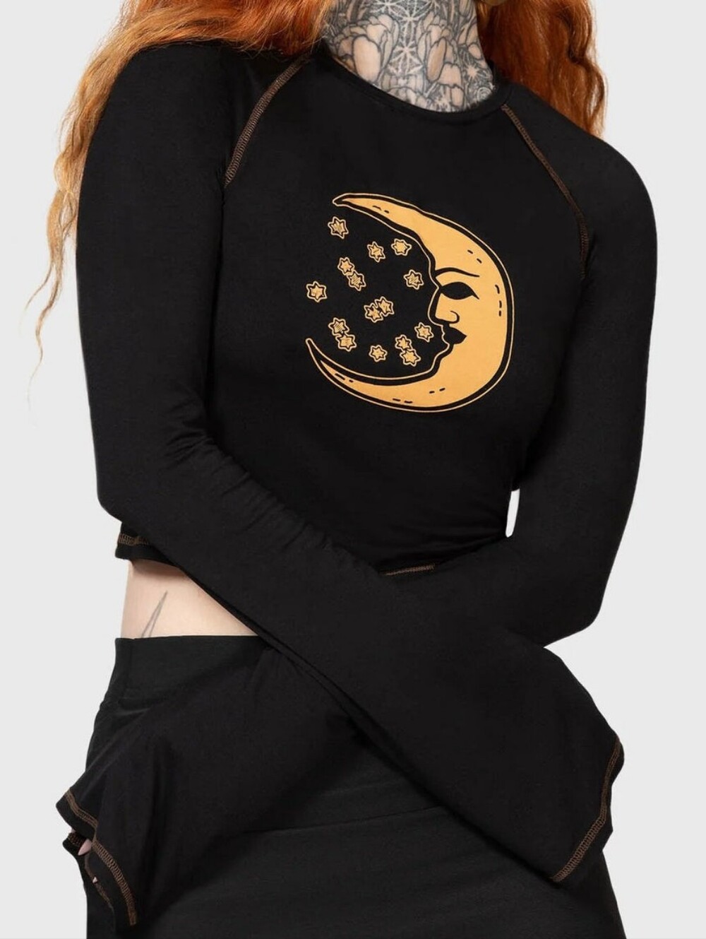 Killstar Rising Night Long bell Sleeves Crescent Moon top with Gold Graphic